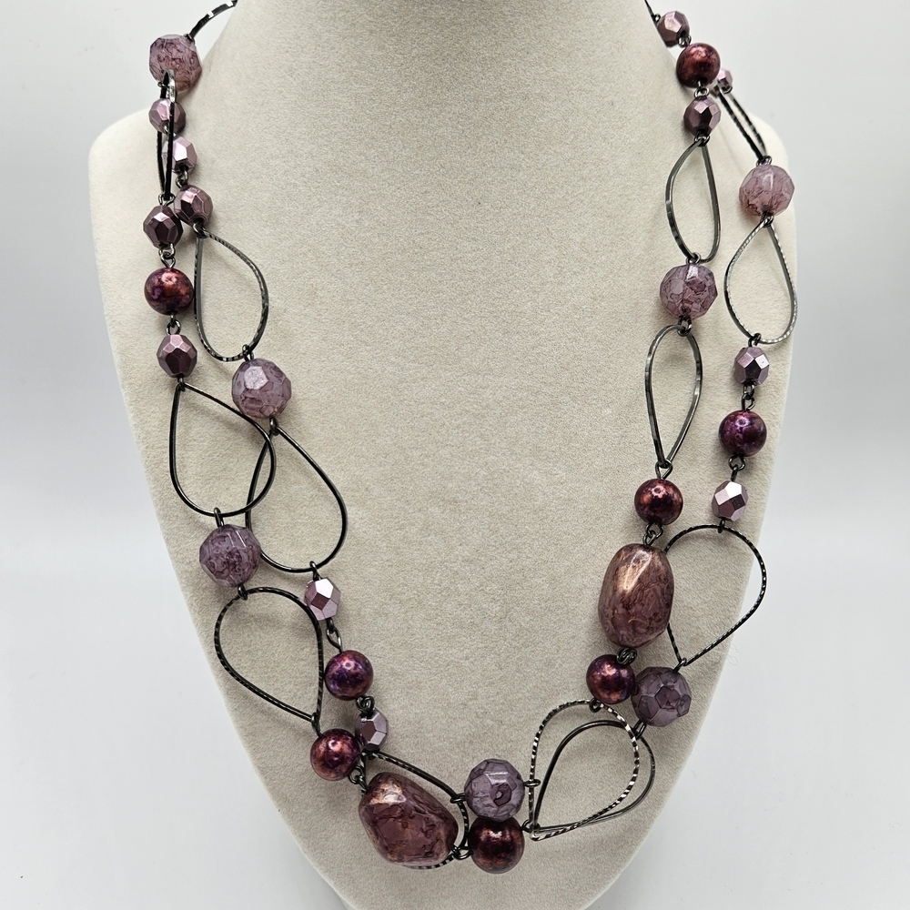 VINTAGE Premier Designs Rhapsody Beaded Gunmetal Extra Long 47" Necklace